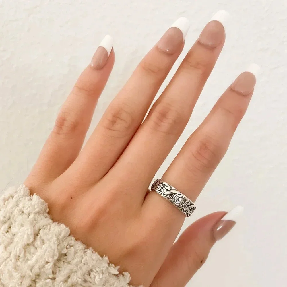925 Sterling Silver Wave Ring Band Engraved Ring Boho Ring Minimalist Ring